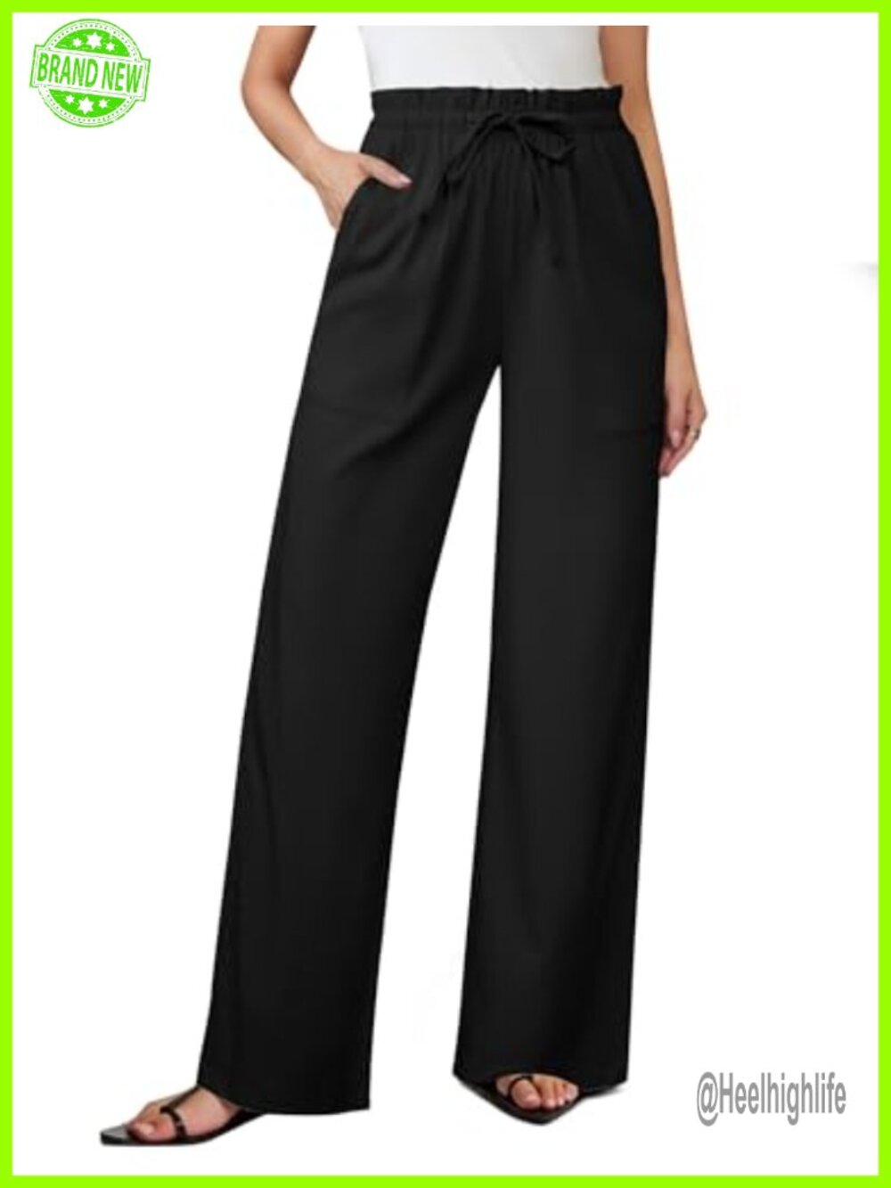 Womens Linen Palazzo Pants Wide Leg Flowy High Waist Drawstring